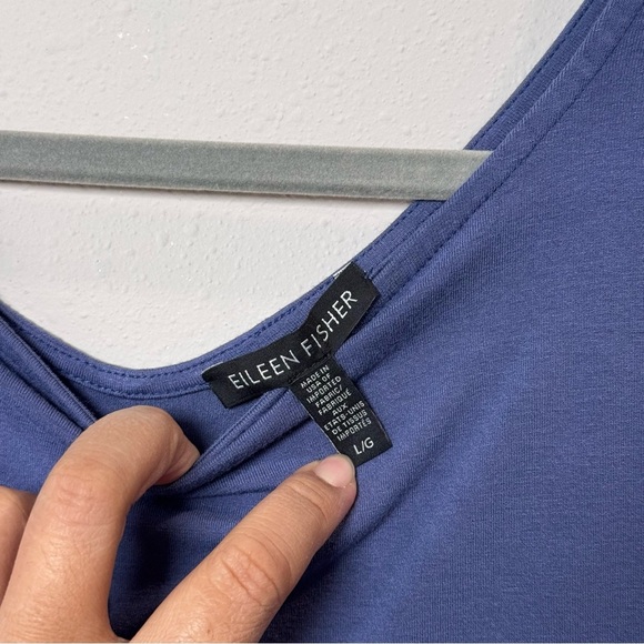 Eileen Fisher Size Large Blue Bateau Neck Knee Length Swing Dress Soft Stretch - Picture 3 of 5